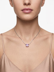 925 Sterling Silver Emerald-Cut Purple Solitaire Pendant Necklace for Women