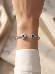 92.5 Sterling Silver Sapphire Bloom Beaded Open Bracelet for Women