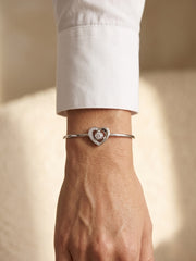 92.5 Sterling Silver Heart Crystal Open Bracelet for Women