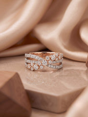 925 Sterling Silver Two Tone Cluster Crossover Ring for Women