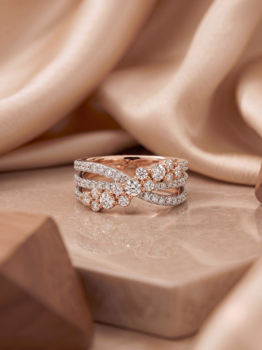 925 Sterling Silver Two Tone Cluster Crossover Ring for Women