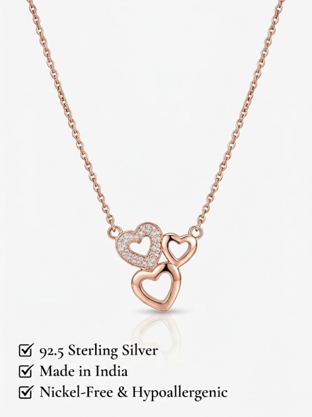 925 Sterling Silver Forever Together Heart Trio Necklace for Women
