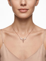 925 Sterling Silver Rose Gold Pavé Dragonfly Pendant Necklace for Women