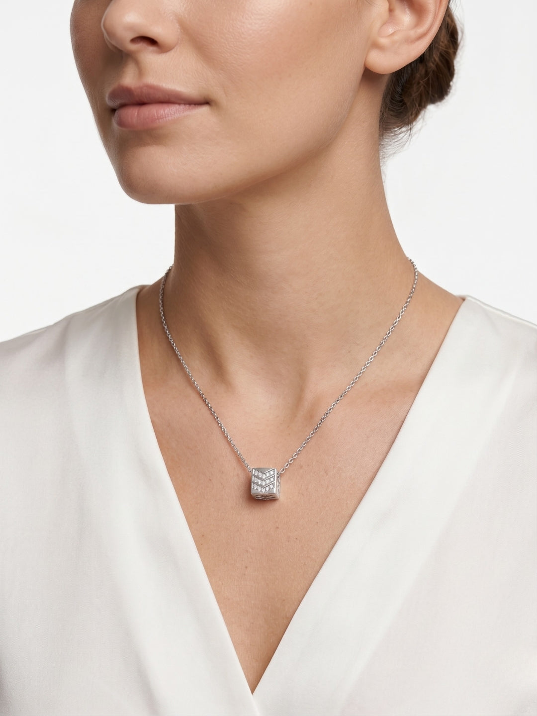 925 Sterling Silver Chevron CZ Geometric Pendant Necklace for Women