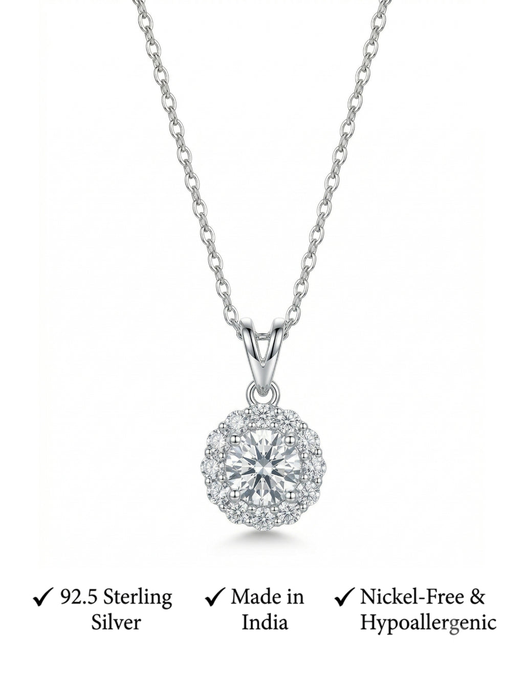 925 Sterling Silver Celestia Halo Sparkle Necklace for Women