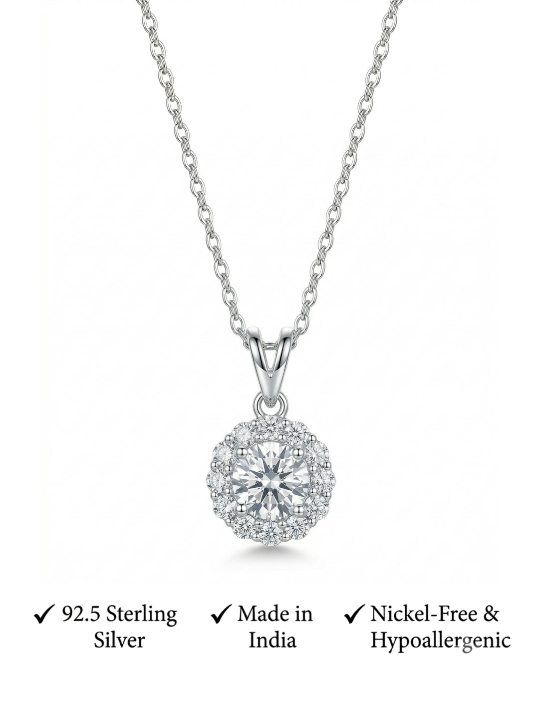925 Sterling Silver Celestia Halo Sparkle Necklace for Women