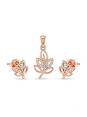 925 Sterling Silver Rose Blossom Leaf Pendant Set with Earrings