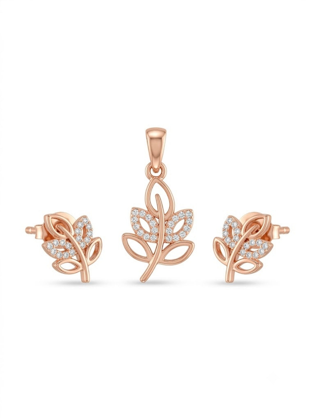 925 Sterling Silver Rose Blossom Leaf Pendant Set with Earrings