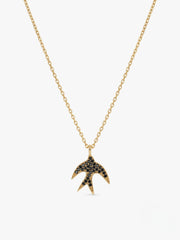 925 Sterling Silver Sparkling Black Spinel Bird Pendant Necklace for Women