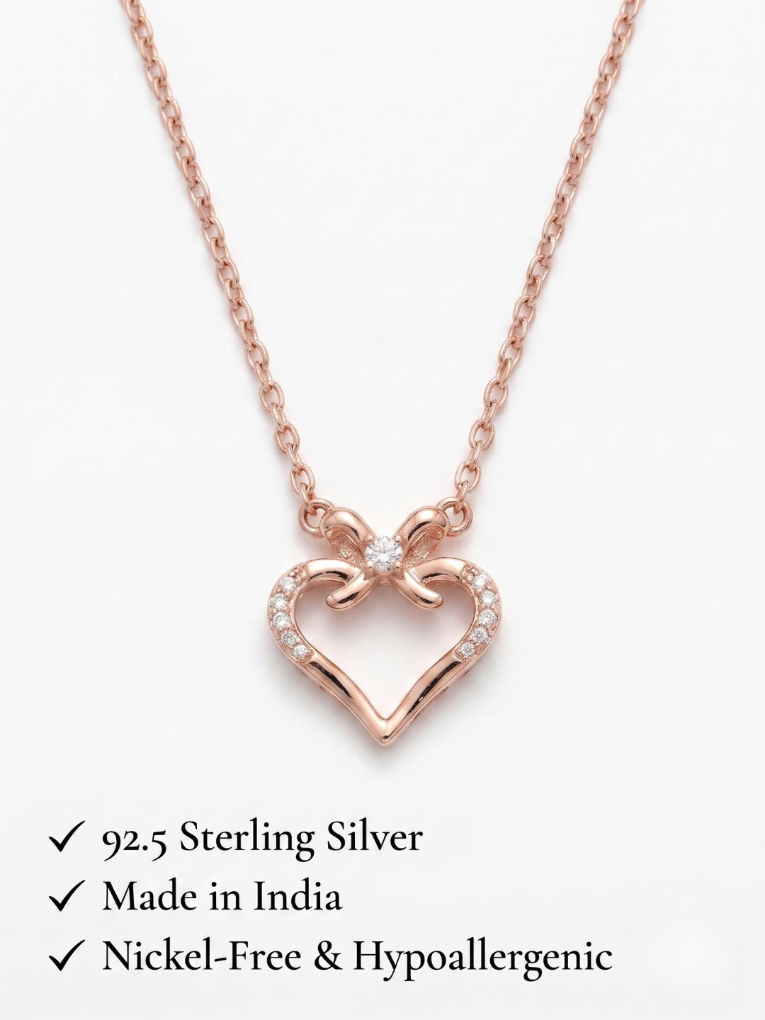 925 Sterling Silver Bow Heart Necklace for women