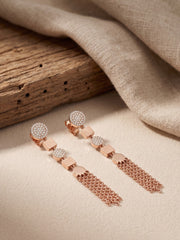 925 Silver Rose Gold Tassel Drop Earrings for Women