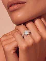 925 Sterling Silver Pavé Star Statement Ring for Women