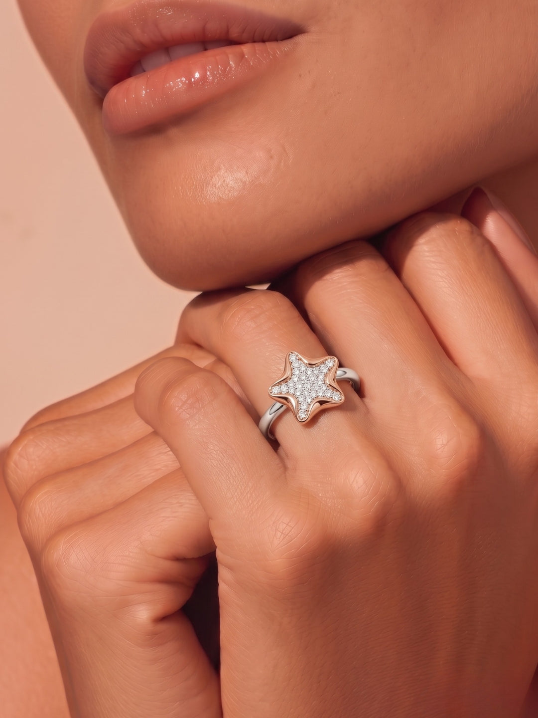 925 Sterling Silver Pavé Star Statement Ring for Women