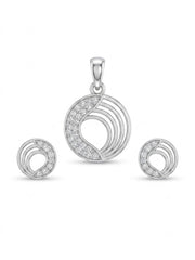 925 Sterling Silver Harmony Wave Circle Pendant Set with Earrings