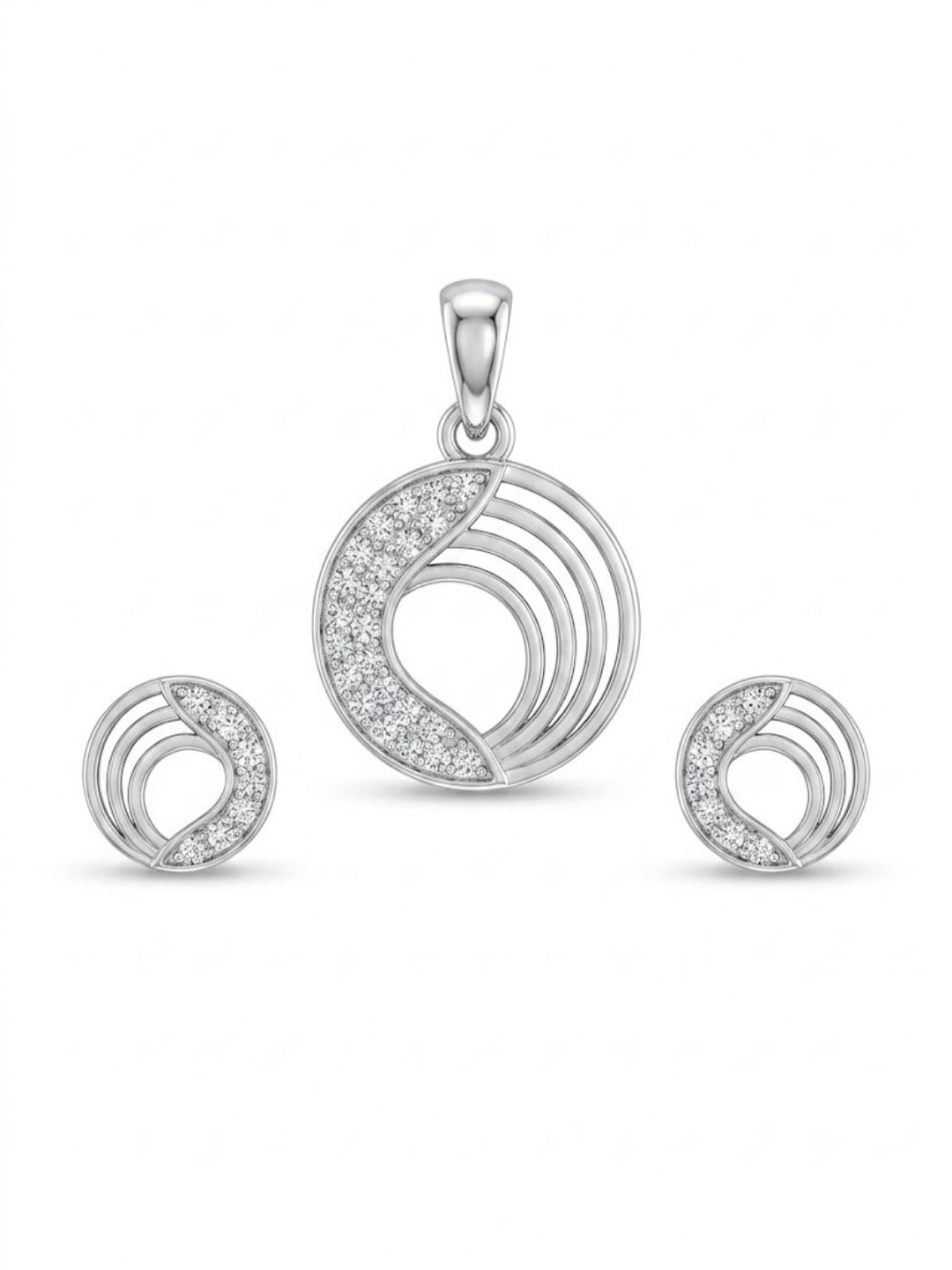 925 Sterling Silver Harmony Wave Circle Pendant Set with Earrings