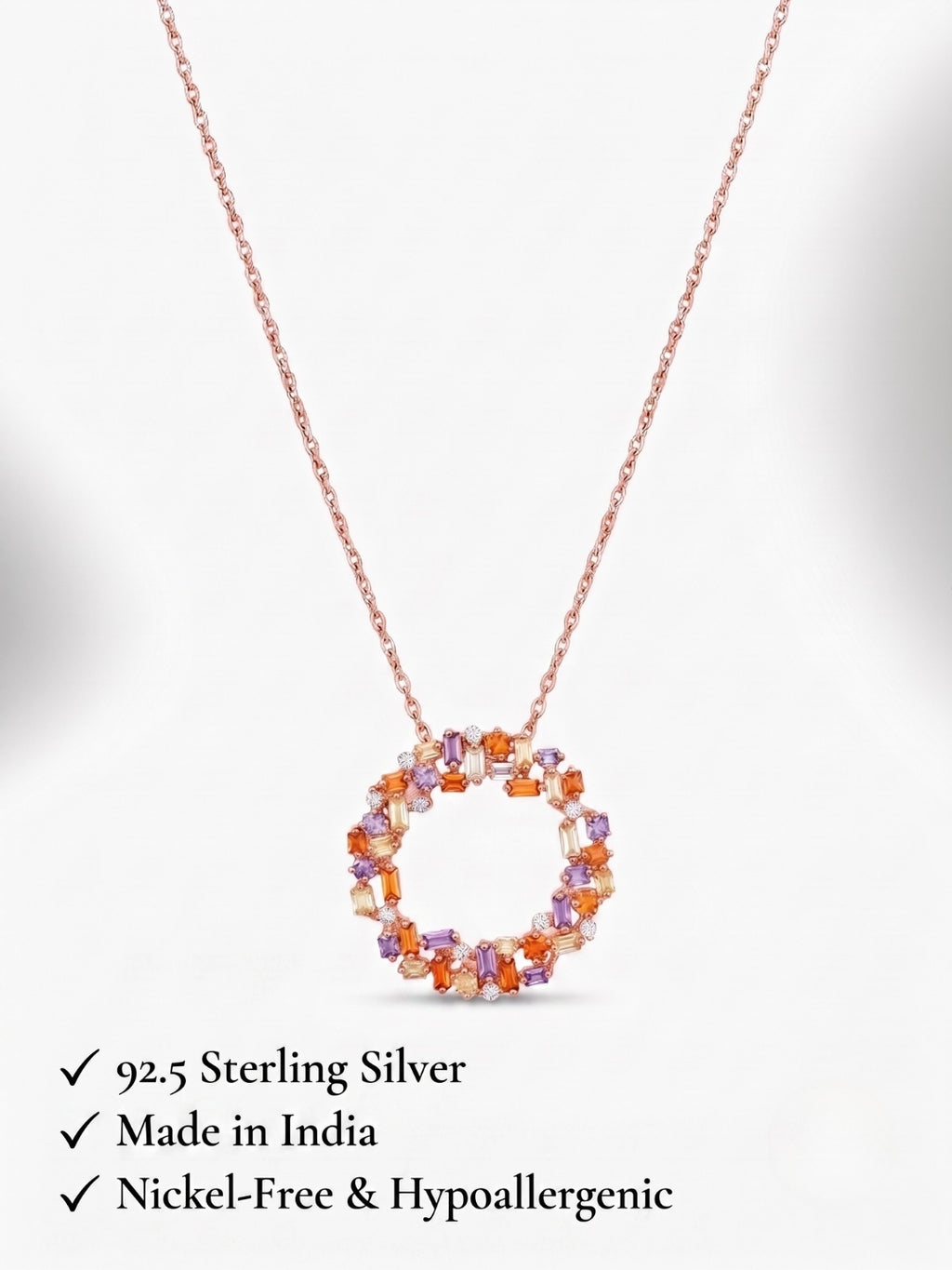 925 Sterling Silver Aurora Mosaic Halo Necklace For Women