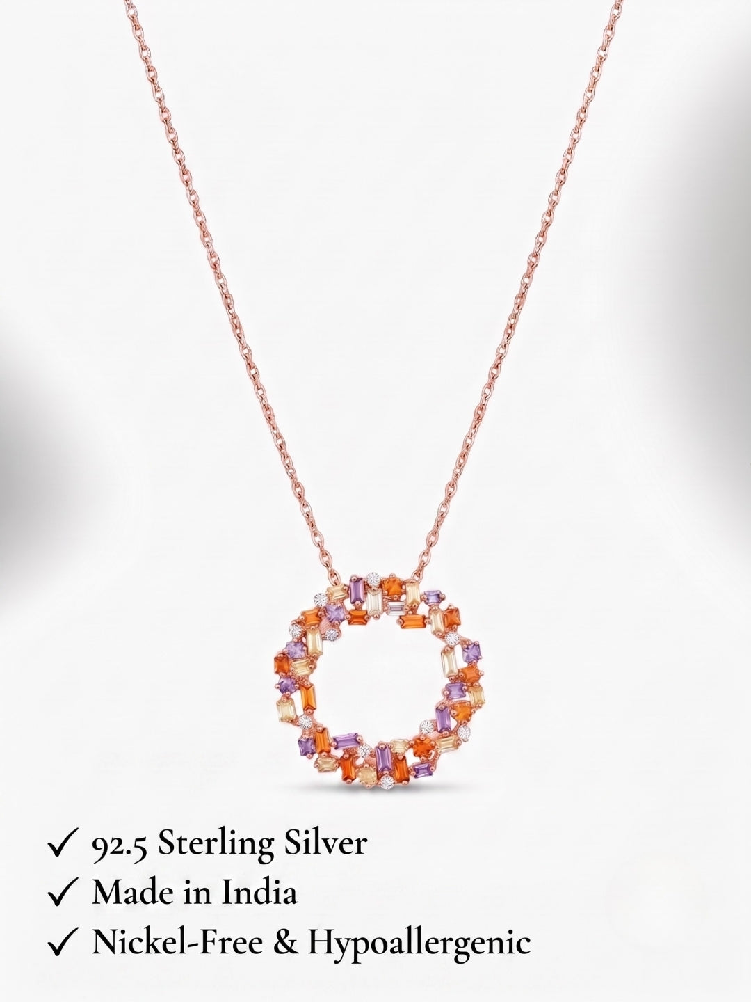 925 Sterling Silver Aurora Mosaic Halo Necklace For Women