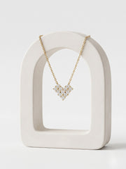 925 Sterling Silver Golden Diamond Heart Cluster Necklace for Women