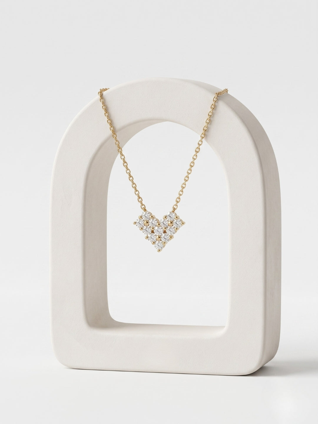 925 Sterling Silver Golden Diamond Heart Cluster Necklace for Women