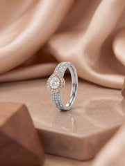 925 Sterling Silver Pear Cut Halo Pavé Ring for Women