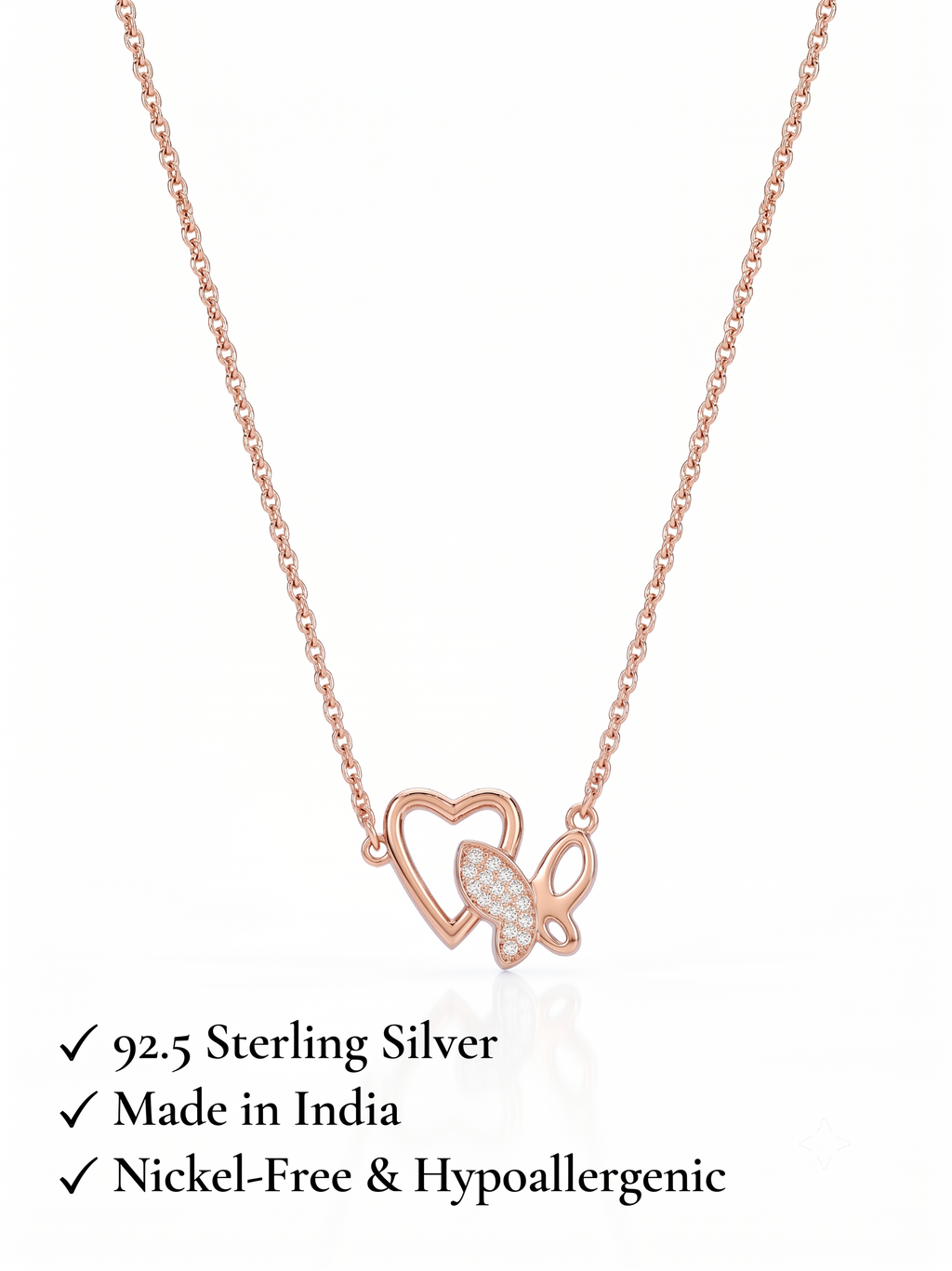 925 Sterling Silver Butterfly Heart Necklace for Women
