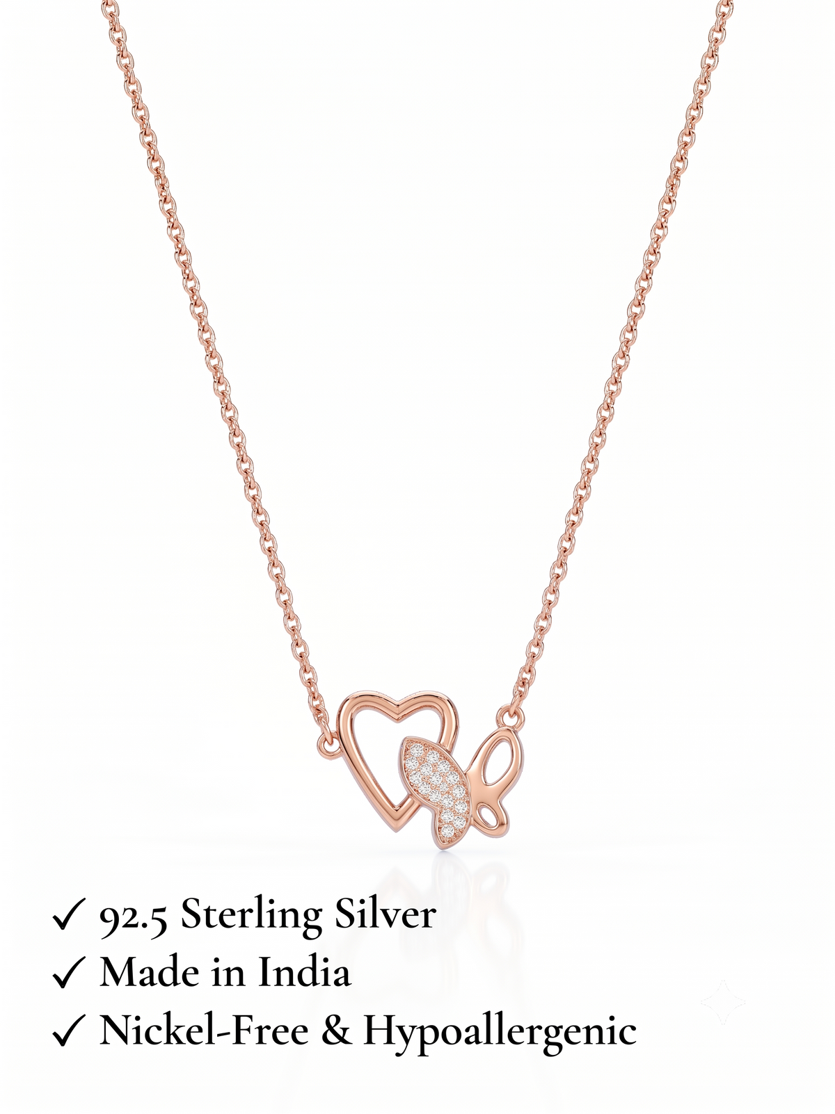 925 Sterling Silver Butterfly Heart Necklace for Women