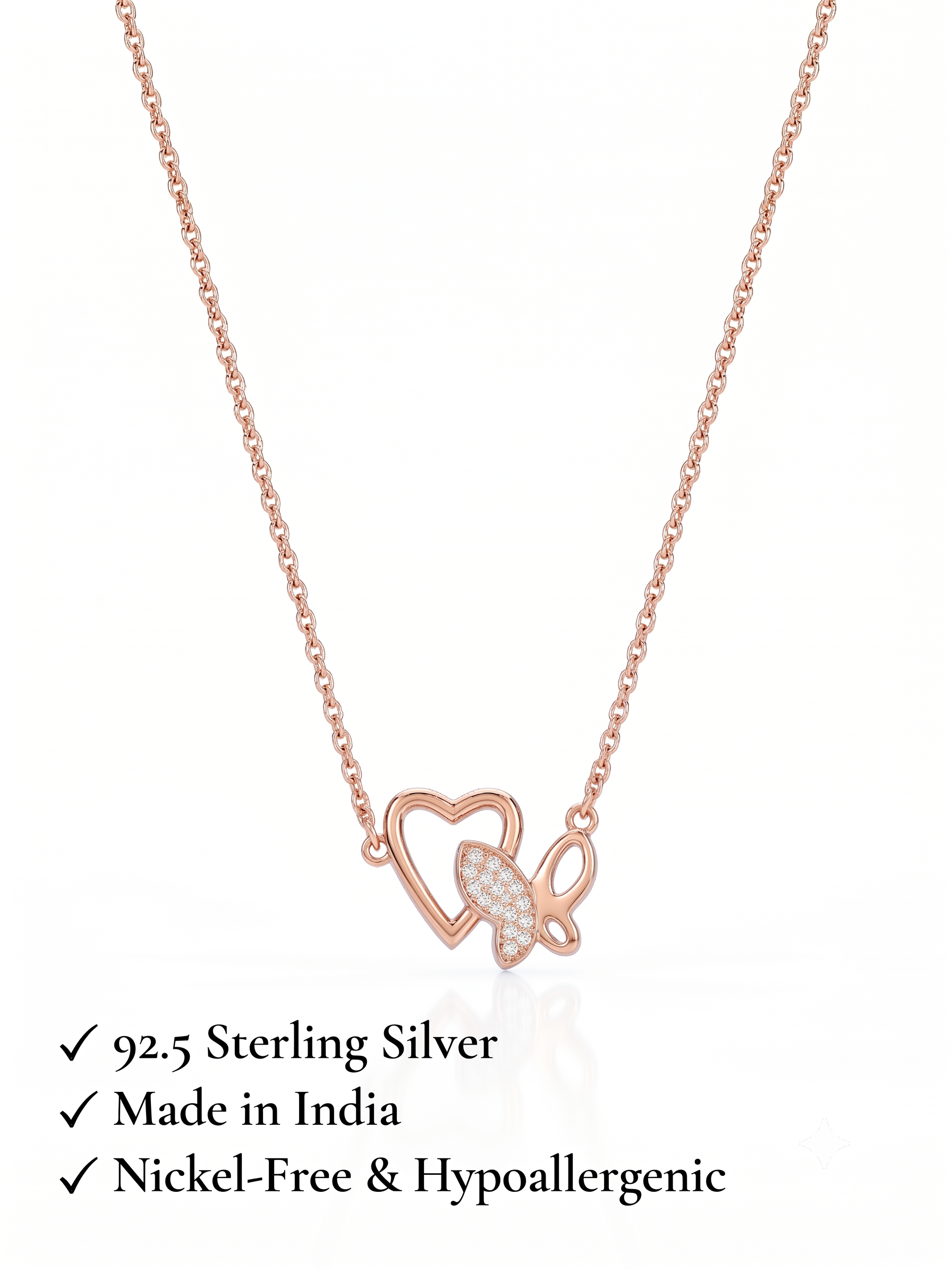 925 Sterling Silver Butterfly Heart Necklace for Women