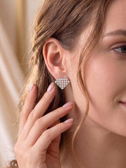 925 Silver Earrings Diamond Shape Lattice Stud Earrings for Women