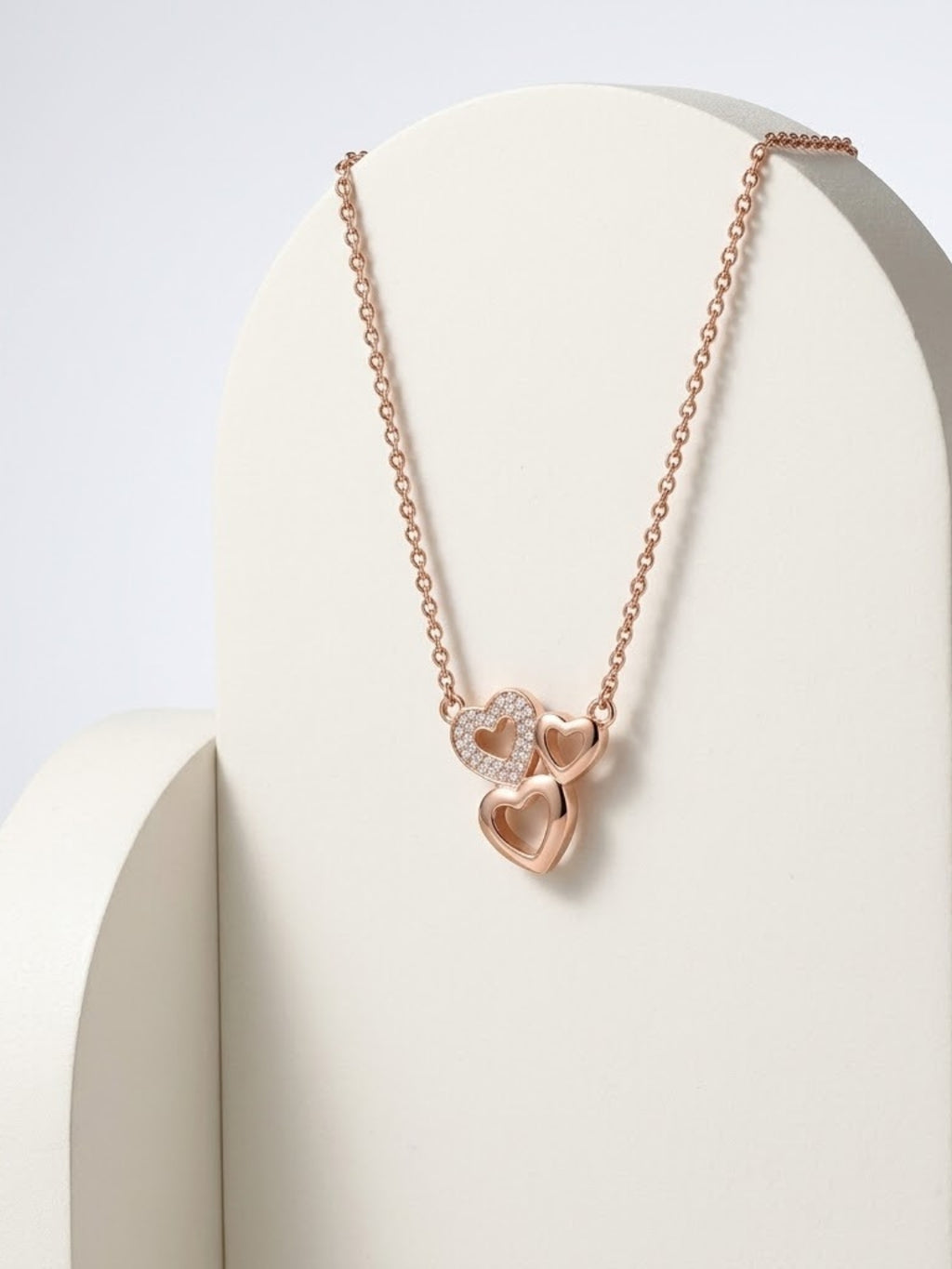 925 Sterling Silver Forever Together Heart Trio Necklace for Women