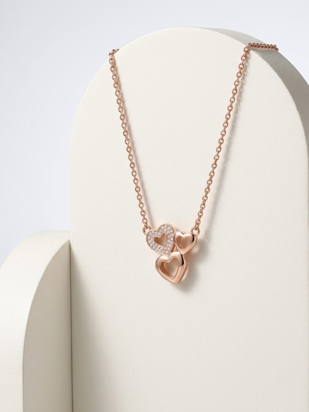 925 Sterling Silver Forever Together Heart Trio Necklace for Women