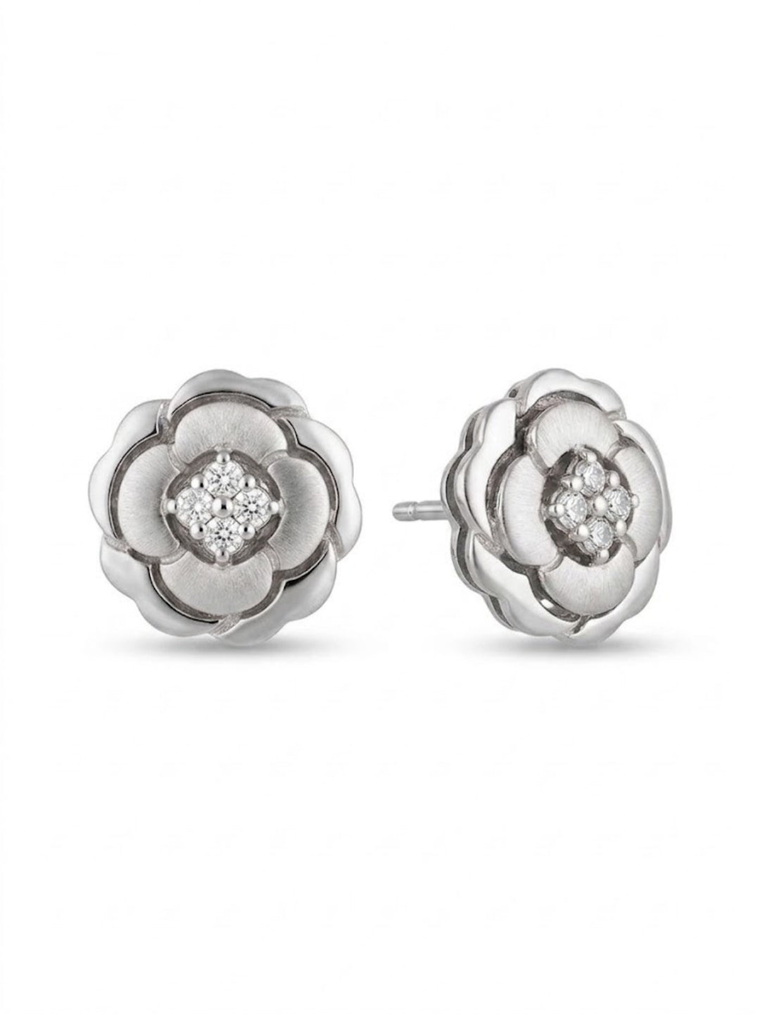 925 Silver Rose Bloom Stud Earrings for Women