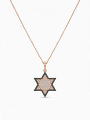 925 Sterling Silver Rose Gold Plated Black & White CZ Star Pendant Necklace for Women