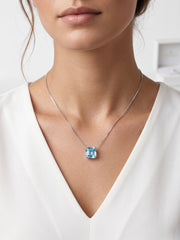 925 Sterling Silver Emerald-Cut Blue Solitaire Pendant Necklace for Women