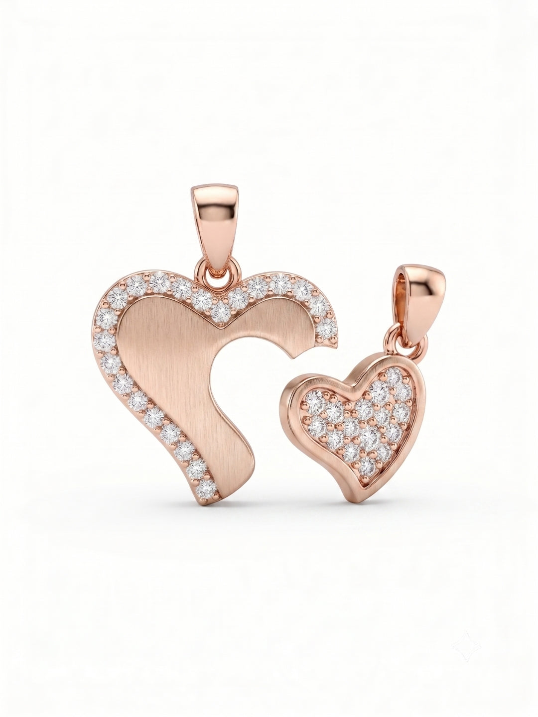 925 Sterling Silver Rose Gold Interlocking Heart Couple Pendant Without Chain