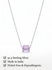 925 Sterling Silver Emerald-Cut Purple Solitaire Pendant Necklace for Women