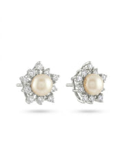 925 Silver Pearl Flower Stud Earrings for Women