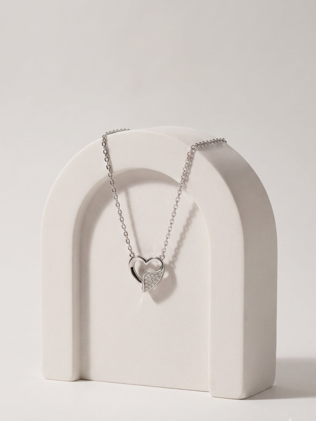 925 Sterling Pure Silver Radiant Pavé Heart Necklace for Women