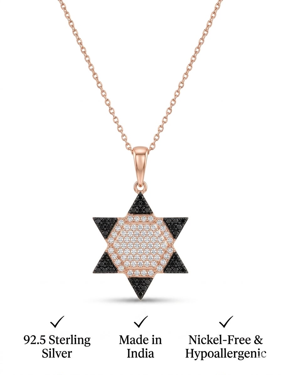 925 Sterling Silver Hexagram CZ Pendant Necklace for Women