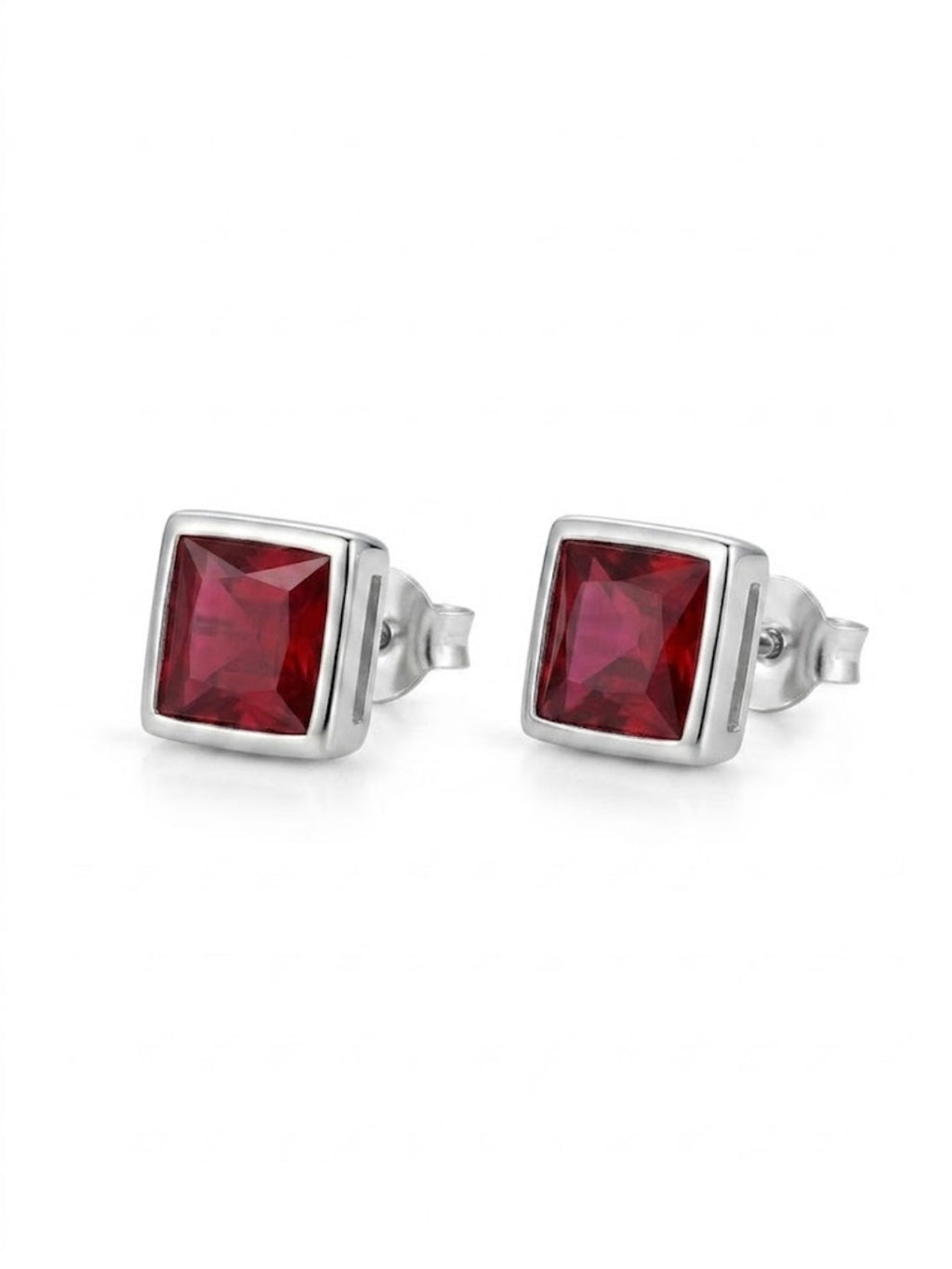925 Silver Ruby Square Stud Earrings for Women