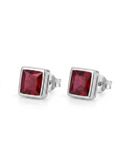 925 Silver Ruby Square Stud Earrings for Women