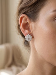 925 Silver Floral Marquise Stud Earrings for Women