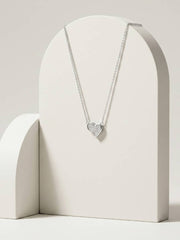 925 Sterling Silver Pavé CZ Heart Pendant Necklace for Women
