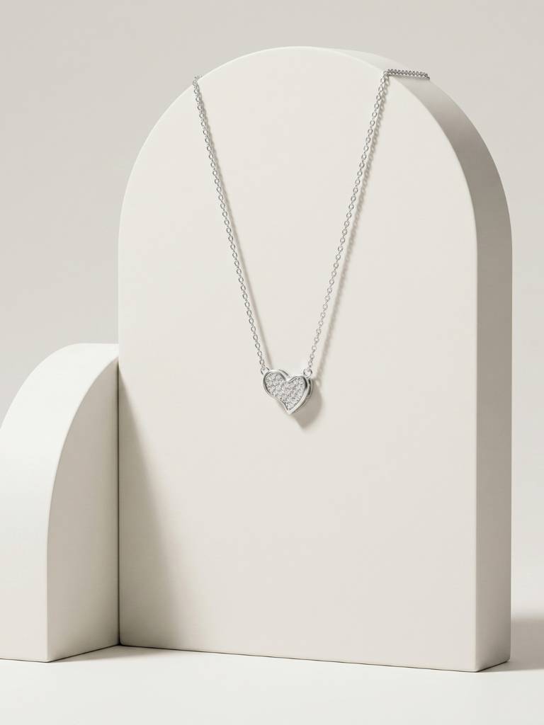 925 Sterling Silver Pavé CZ Heart Pendant Necklace for Women