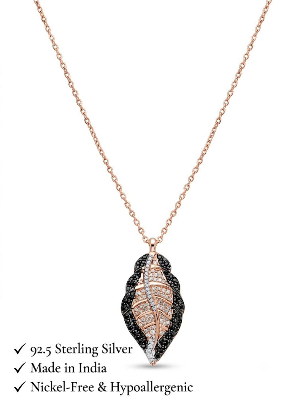 925 Sterling Silver Midnight Leaf Elegance Necklace for Women