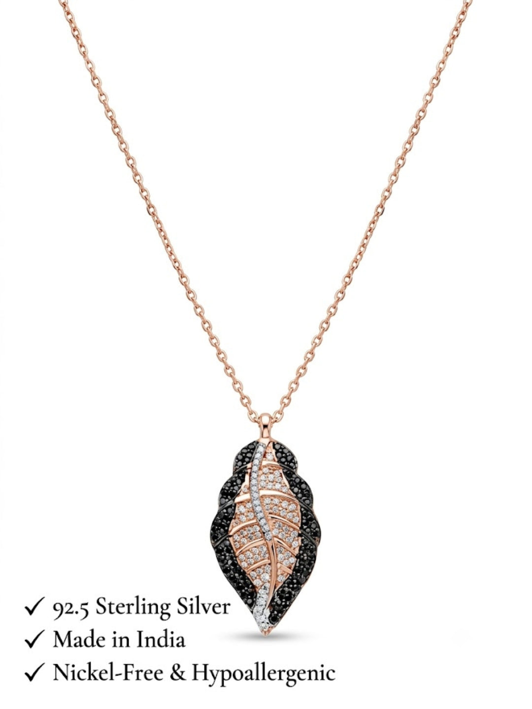 925 Sterling Silver Midnight Leaf Elegance Necklace for Women