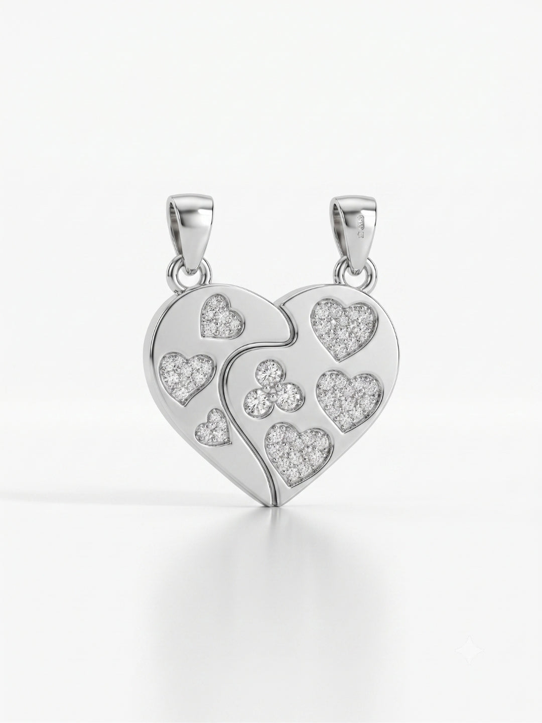 925 Sterling Silver Sparkling Multi-Heart Couple Pendant Without Chain