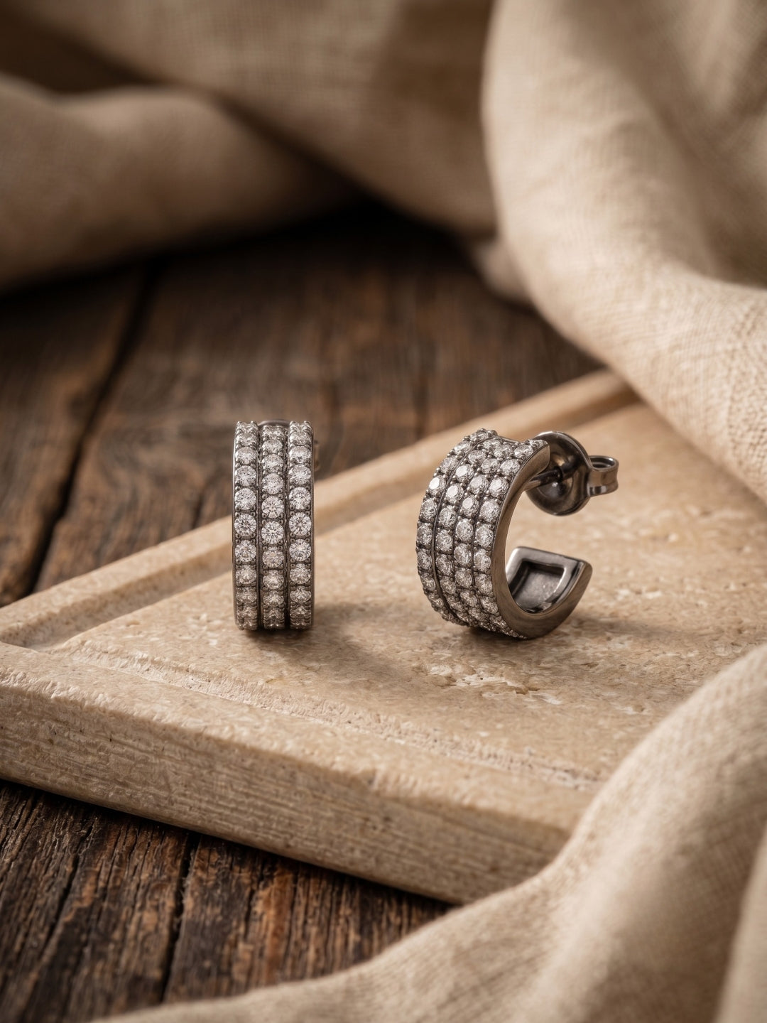925 Silver Sparkle Pavé Hoop Earrings for Women