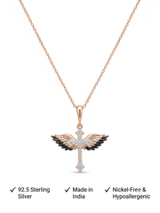 925 Sterling Silver Rose Gold Angel Winged Cross Pendant Necklace for women