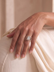 925 Sterling Silver Princess Cut Multi-Band Halo Statement Ring for Women