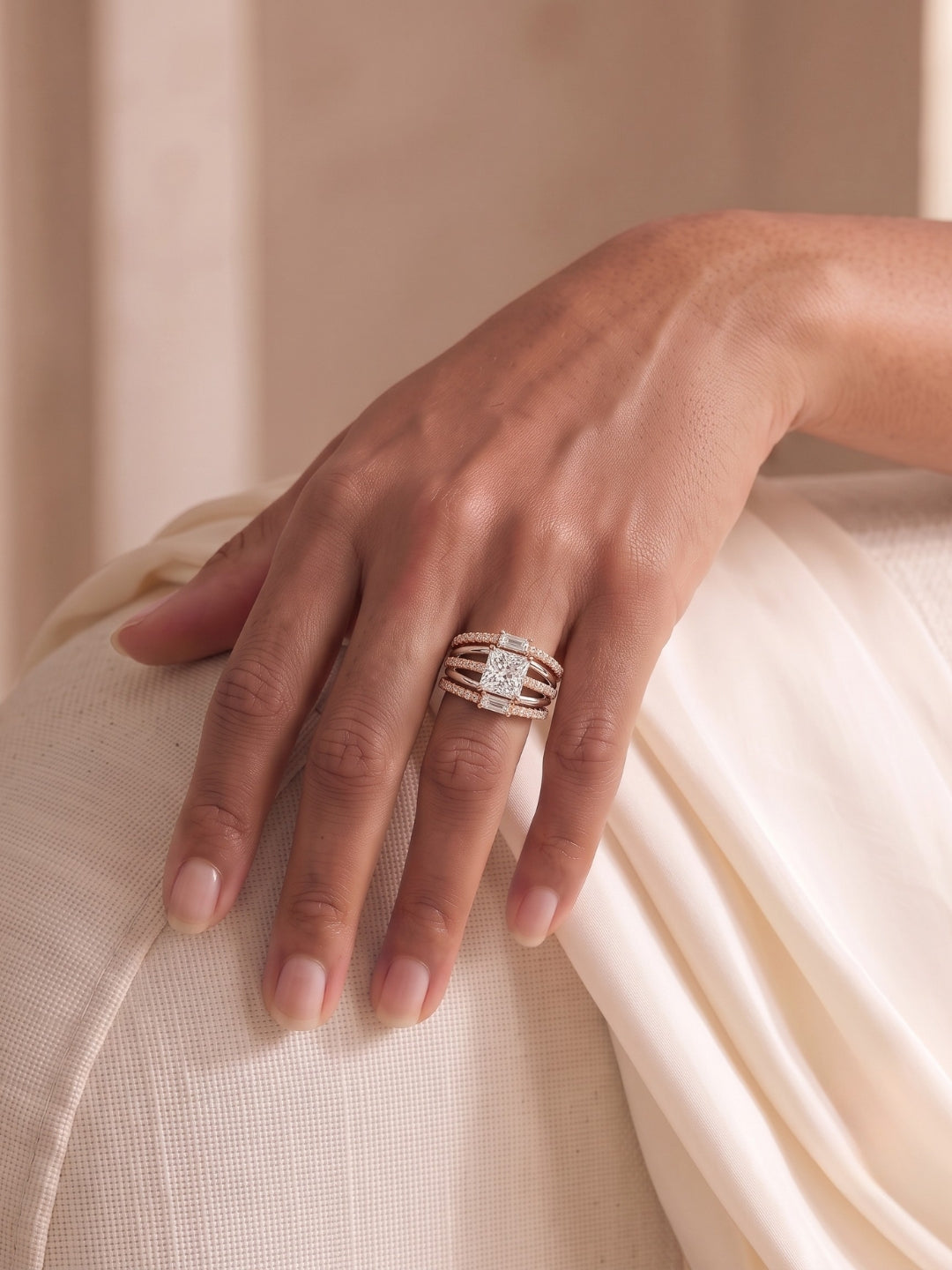 925 Sterling Silver Princess Cut Multi-Band Halo Statement Ring for Women